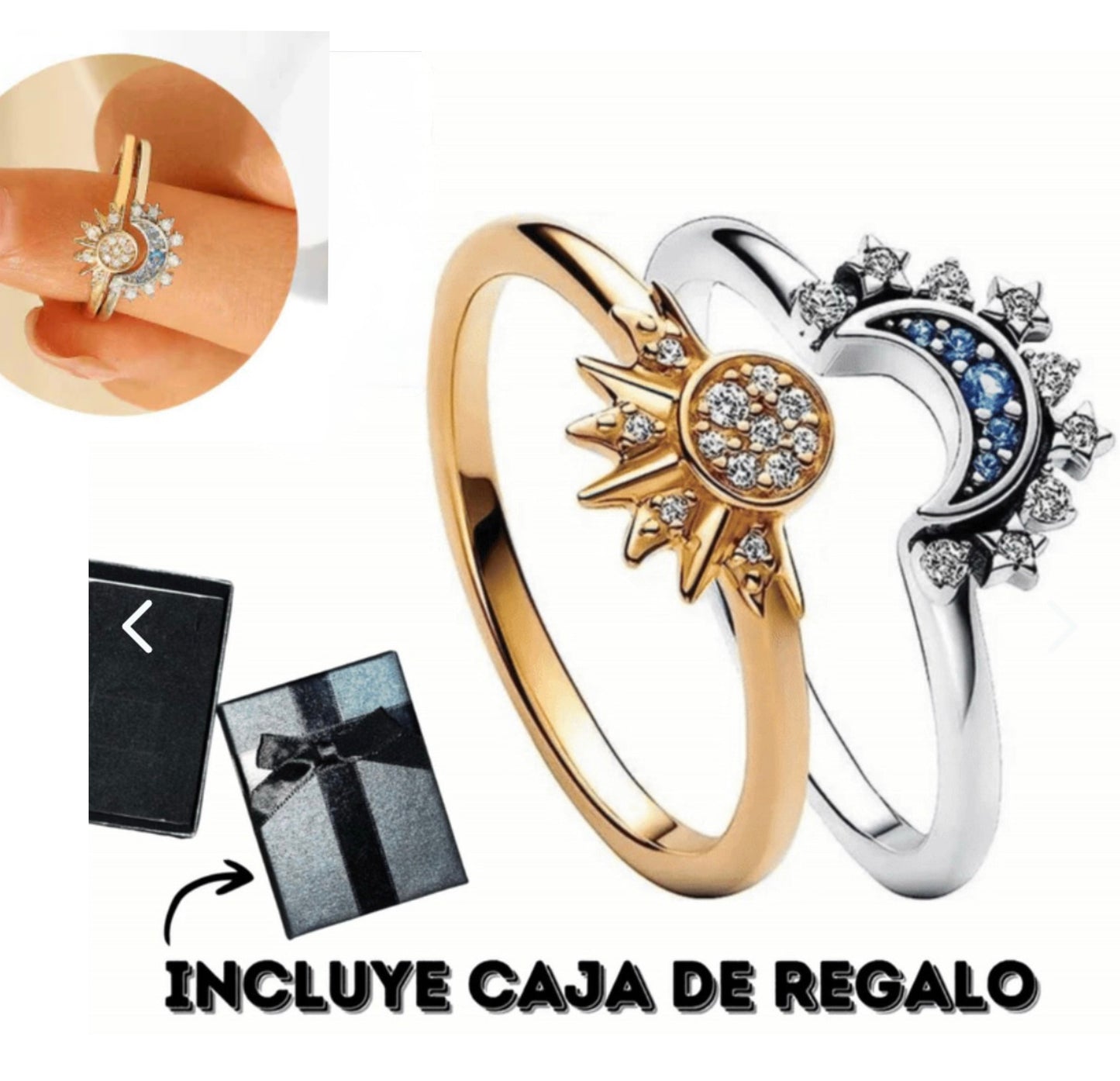 Anillo Sol ☀️ y Luna 🌙 + Caja Premium Gratis 🎁