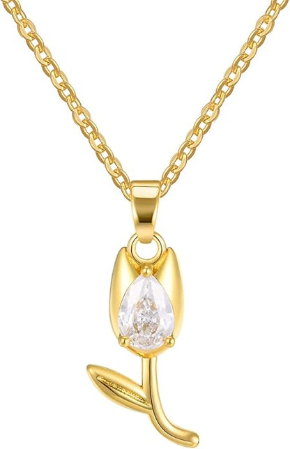 Collar Tulipán 🌷 Baño de Oro ✨ + Caja de Regalo Gratis 🎁
